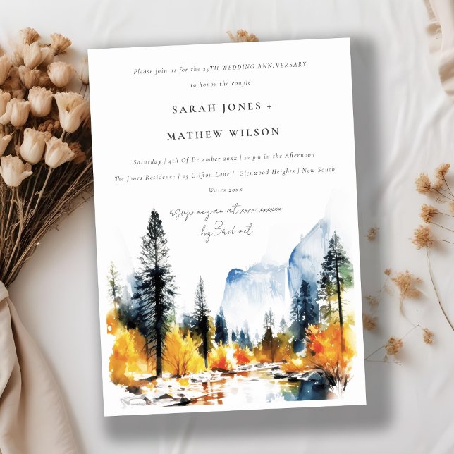 Mountain River Fall Winter Landscape Anniversary Einladung (Von Creator hochgeladen)