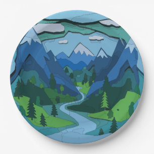 Mountain River Valley Cutout Pappteller