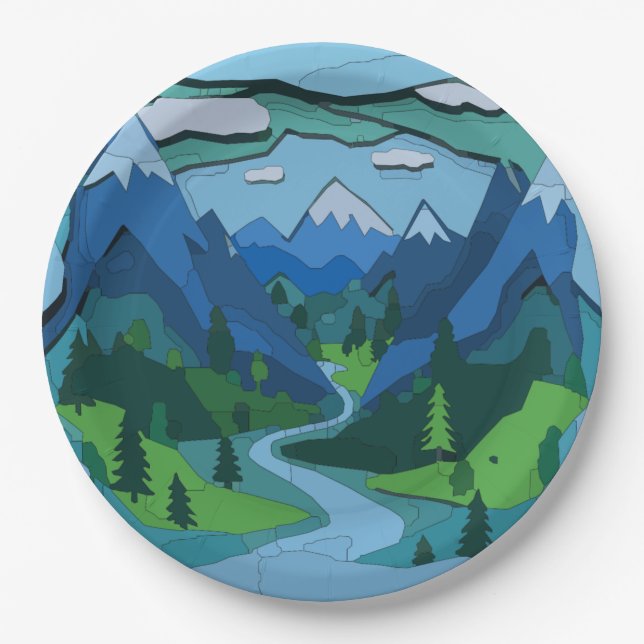 Mountain River Valley Cutout Pappteller (Vorderseite)