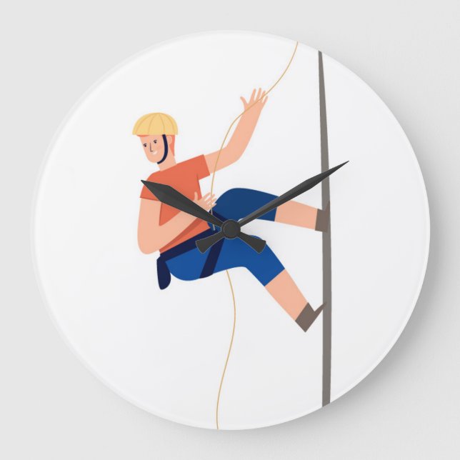 Mountain, Rock Climbing Fun Cartoon Sport Große Wanduhr (Vorderseite)