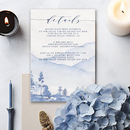 Mountain Rustic Blue Watercolor Wedding Details Begleitkarte