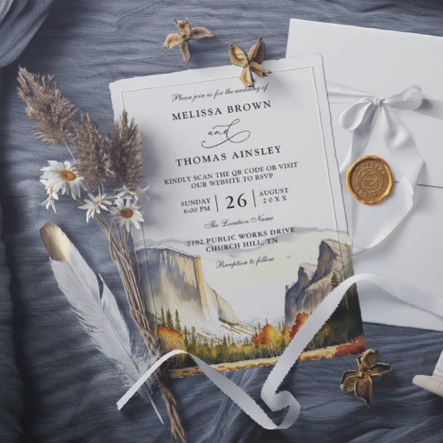 Mountain Rustic Forest Budget QR Code Wedding Einladung (Von Creator hochgeladen)
