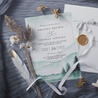 Mountain Rustic Greenery Elagant QR Code Wedding Einladung
