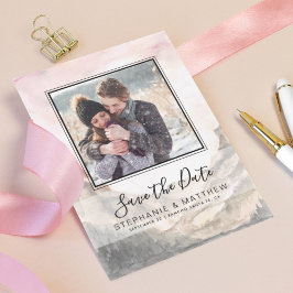 Mountain Rustic Watercolor Wedding Foto Save The Date