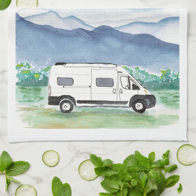 Mountain Scene Van Life Cuisine Serviette Van Blan (Plié)