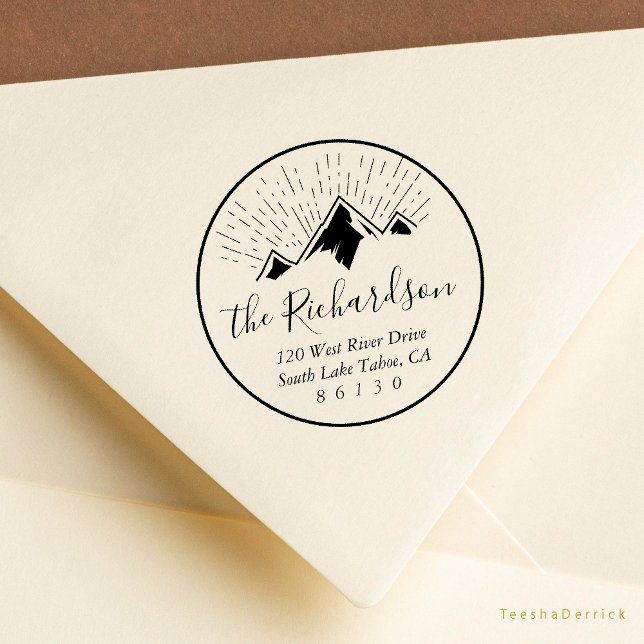 Mountain Sketch Sunlight Beam Rücksendeadresse Gummistempel (Mountain Sketch Sunlight Beam Return Address Rubber Stamp, New Home Address Announcement)