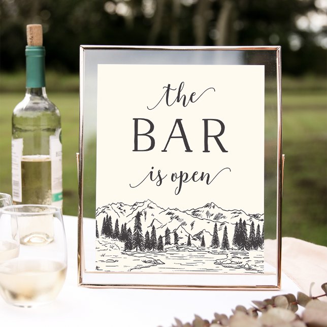 Mountain Sketch Wedding Bar Sign Poster (Von Creator hochgeladen)