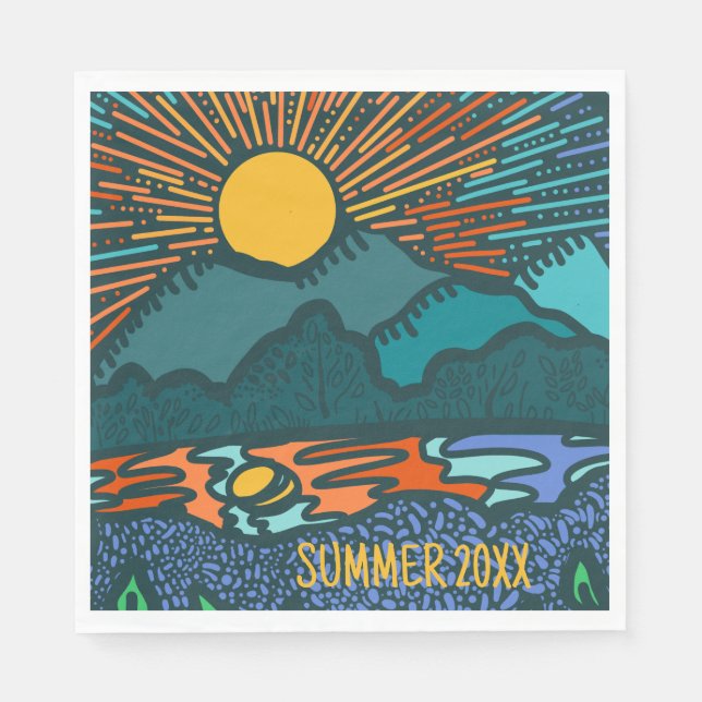 Mountain Sonnenuntergang Personalisiertes Camping  Serviette (Vorderseite)
