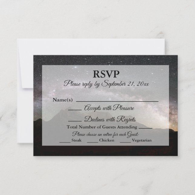 Mountain Stars Wedding RSVP Karte (Vorderseite)