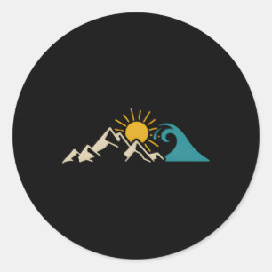 Mountain Sun Wave Natur Wandern Surfsportler Runder Aufkleber
