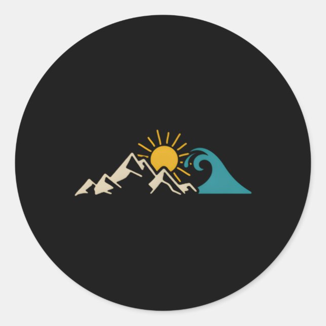 Mountain Sun Wave Natur Wandern Surfsportler Runder Aufkleber (Vorderseite)