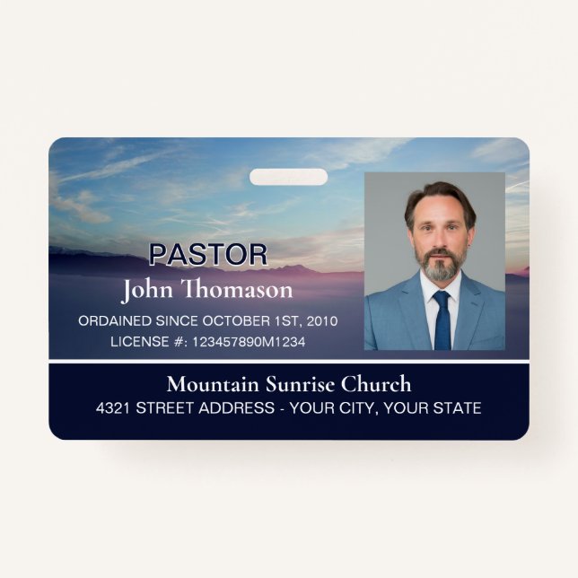 Mountain Sunrise Blue Church Membership Clergy ID Ausweis (Vorderseite)