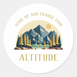 Mountain Sunrise Hiker Runder Aufkleber