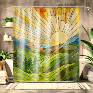 Mountain Sunrise Mosaik Digitale Kunst Duschvorhang