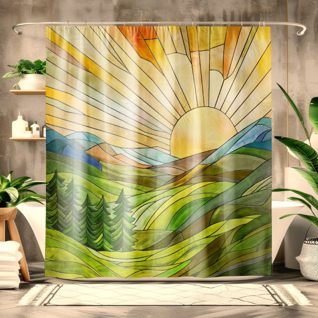 Mountain Sunrise Mosaik Digitale Kunst Duschvorhang (Von Creator hochgeladen)