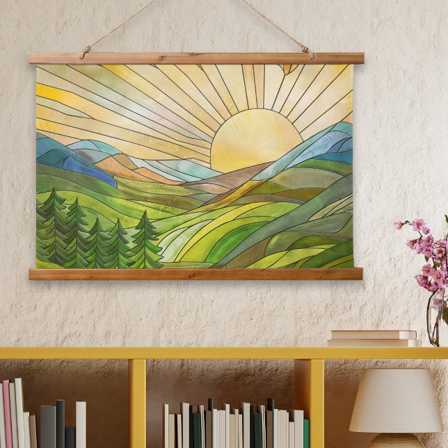Mountain Sunrise Mosaik Digitale Kunst Wandteppich Mit Holzrahmen (Von Creator hochgeladen)