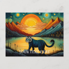 Mountain Sunset Lake View Tiger Postkarte