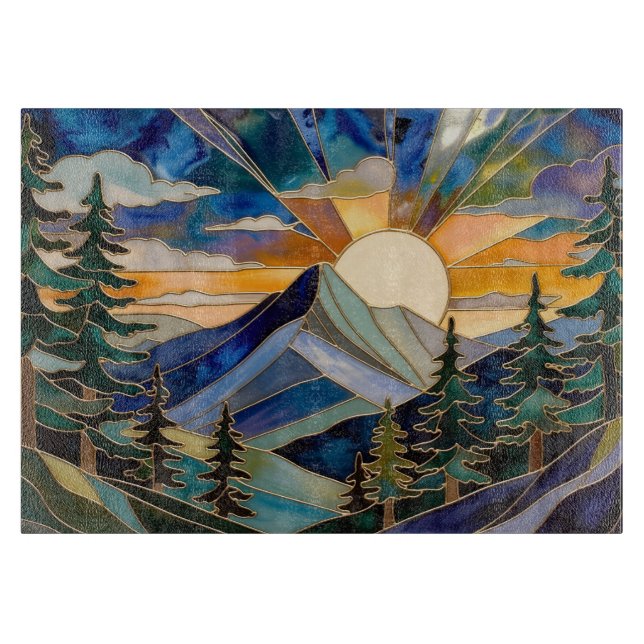 Mountain Sunset Stained Glass Cutting Board Schneidebrett (Vorderseite)