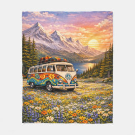 Mountain Sunset Wildflowers Retro Hippie Van Life Fleecedecke