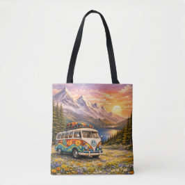 Mountain Sunset Wildflowers Retro Hippie Van Life Tasche
