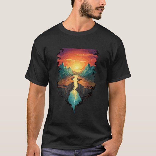Mountain Sunset With River Reflection T-Shirt (Vorderseite)