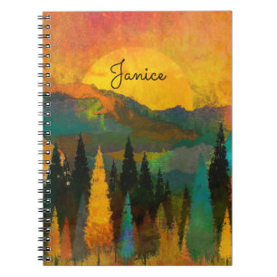 Mountain Sunshine Personalize Name Blue Green Gold Notizblock