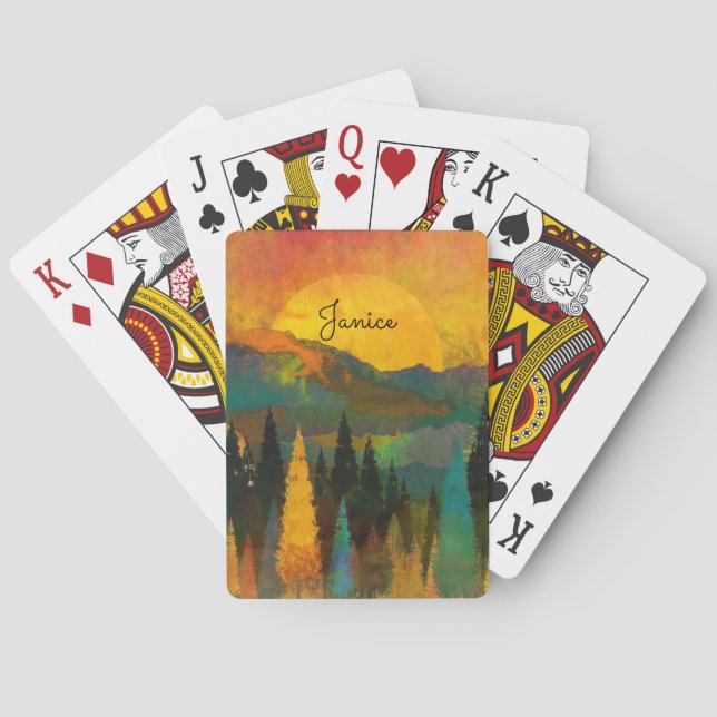 Mountain Sunshine Personalize Name Blue Green Gold Spielkarten (Rückseite)