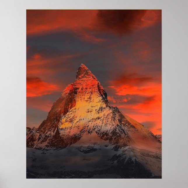 Mountain Switzerland Matterhorn Zermatt Red Sky Poster (Vorne)