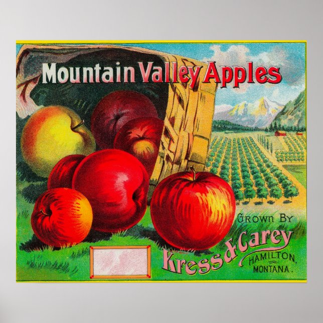 Mountain Valley Apple LabelHamilton, MT Poster (Vorne)