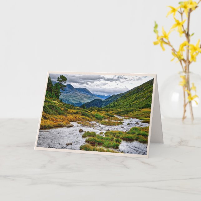 Mountain Valley Friedlich Stream Custom Beileid Karte (Gelbe Blume)