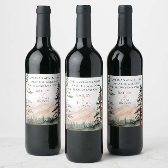 Mountain View Wedding Wine Labels Weinetikett (Flaschen)