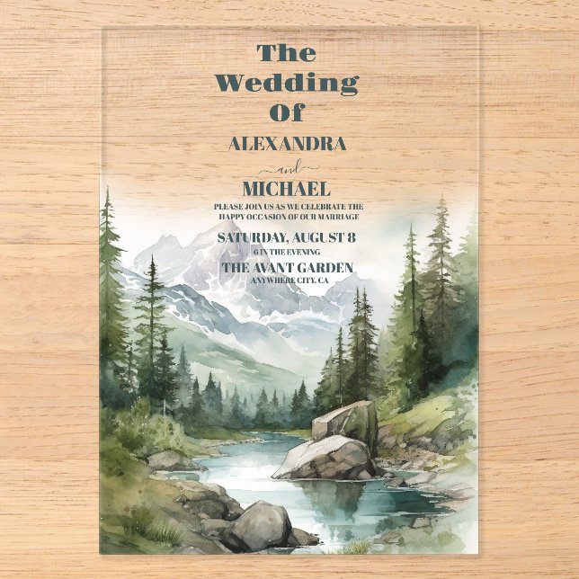 Mountain Wedding Party Acryleinladungen (Vorderseite)