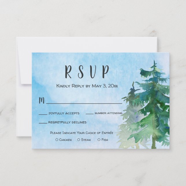 Mountain Wedding RSVP Card mit Abendessen (Vorderseite)