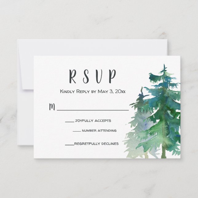Mountain Wedding RSVP Card mit Anzahl Teilnehmer (Vorderseite)
