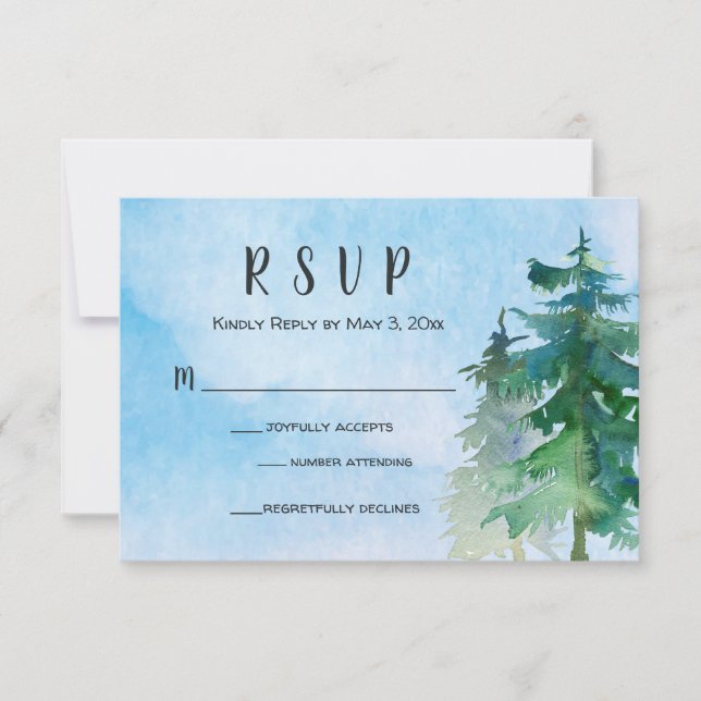 Mountain Wedding RSVP Card mit Anzahl Teilnehmer (Vorderseite)