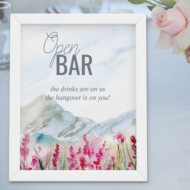Mountain Wedding Watercolor Open Bar Poster (Von Creator hochgeladen)