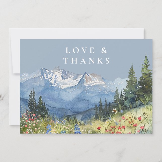 Mountain Wildflower Dusty Blue Wedding Photo Dankeskarte (Vorderseite)