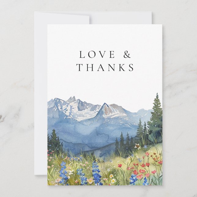 Mountain Wildflower Floral Wedding Photo Dankeskarte (Vorderseite)