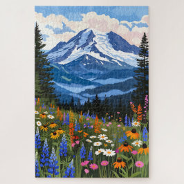 Mountain Wildflower Meadow Puzzle - Alpine Lake La