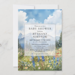 Mountain Wildflower QR-Code All In One Baby Shower Einladung