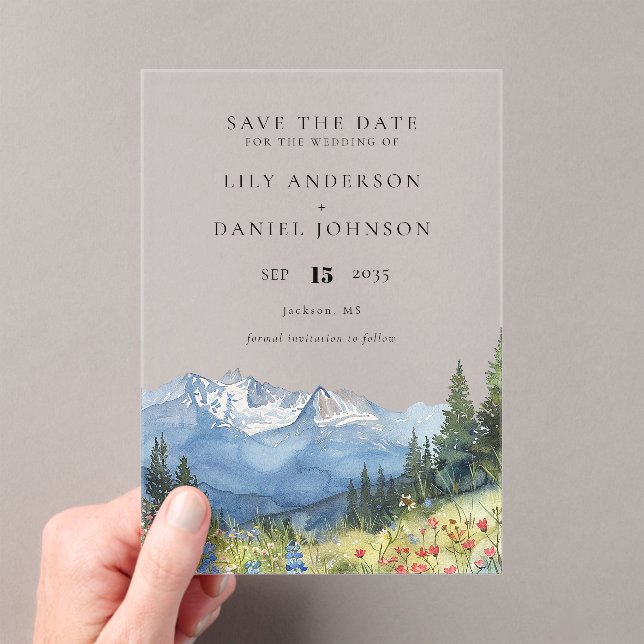 Mountain Wildflower Wedding Save The Date Acryleinladungen (Insitu (Handheld))