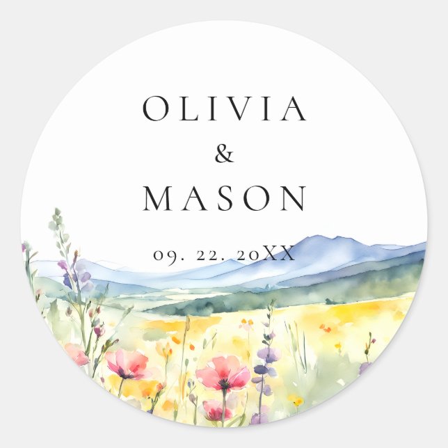 Mountain Wildflowers Meadow Modern Floral Wedding Runder Aufkleber (Vorderseite)
