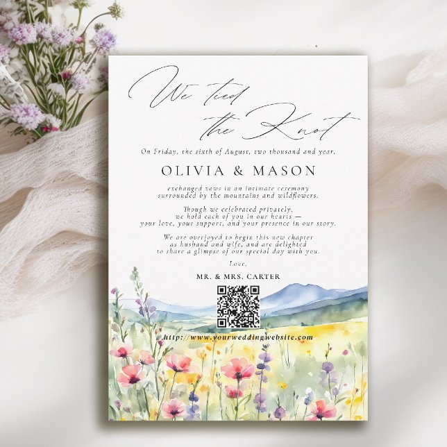 Mountain Wildflowers Modern Wedding Announcement Einladung (mountain wedding announcement elopement wildflowers meadow floral watercolor modern calligraphy )