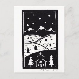 Mountain Winter Linocut Postcard Postkarte