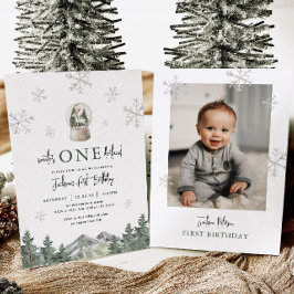 Mountain Winter Onederland 1st Birthday Photo Einladung