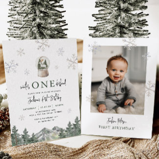 Mountain Winter Onederland 1st Birthday Photo Einladung