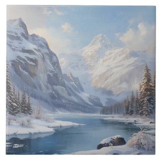 Mountain Winter River Nature Landscape Fliese