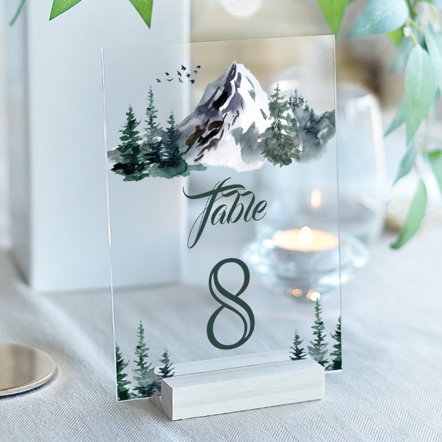 Mountain Winter Wedding Acrylic Table Number Acryleinladungen (Von Creator hochgeladen)