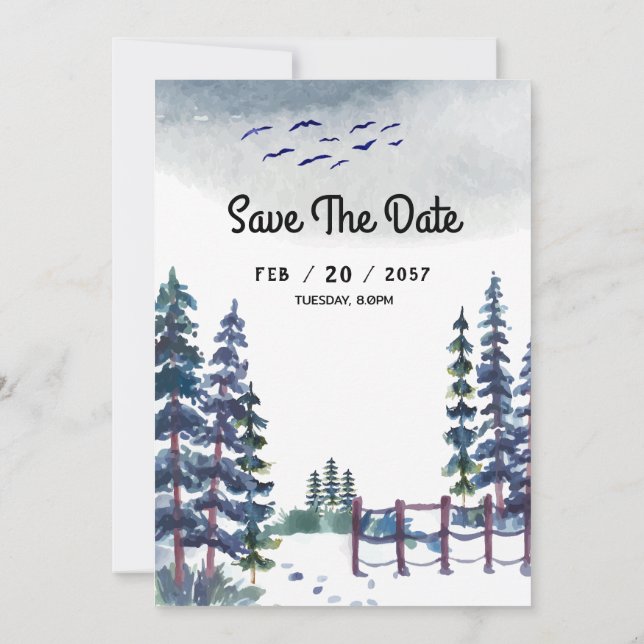 Mountain Winter Wedding Card Save the Date Einladung (Rückseite)