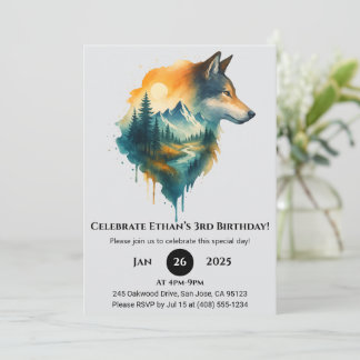 Mountain Wolf Birthday Einladung